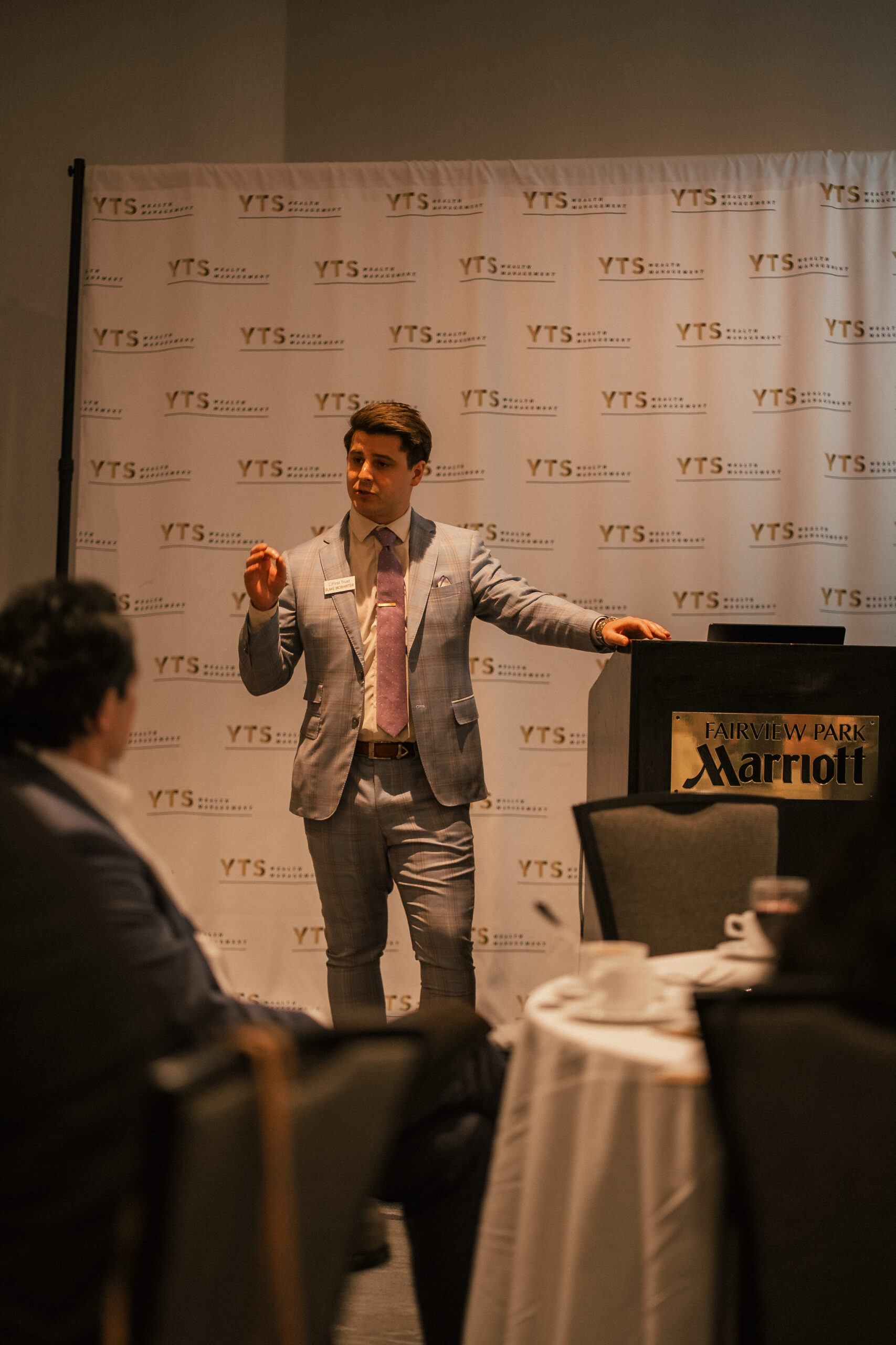 Blake McWhirter of First Trust, speaks at the Arlington Financial Planning Seminar
