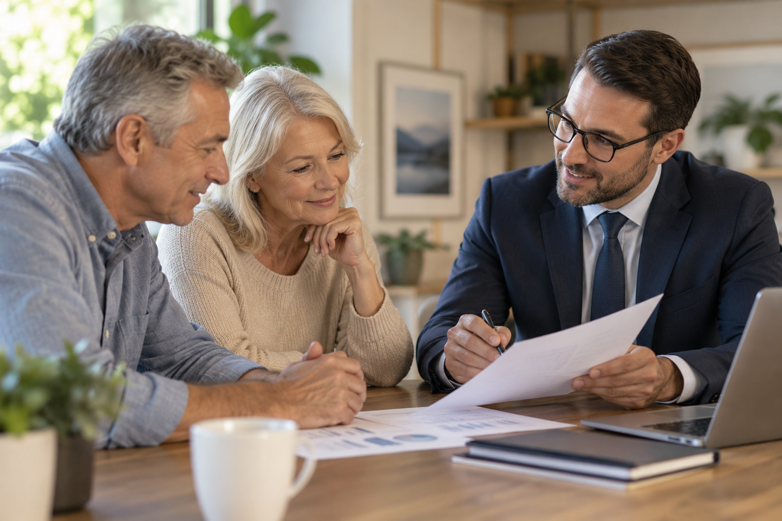 A financial advisor reviewing a financial plan with clients